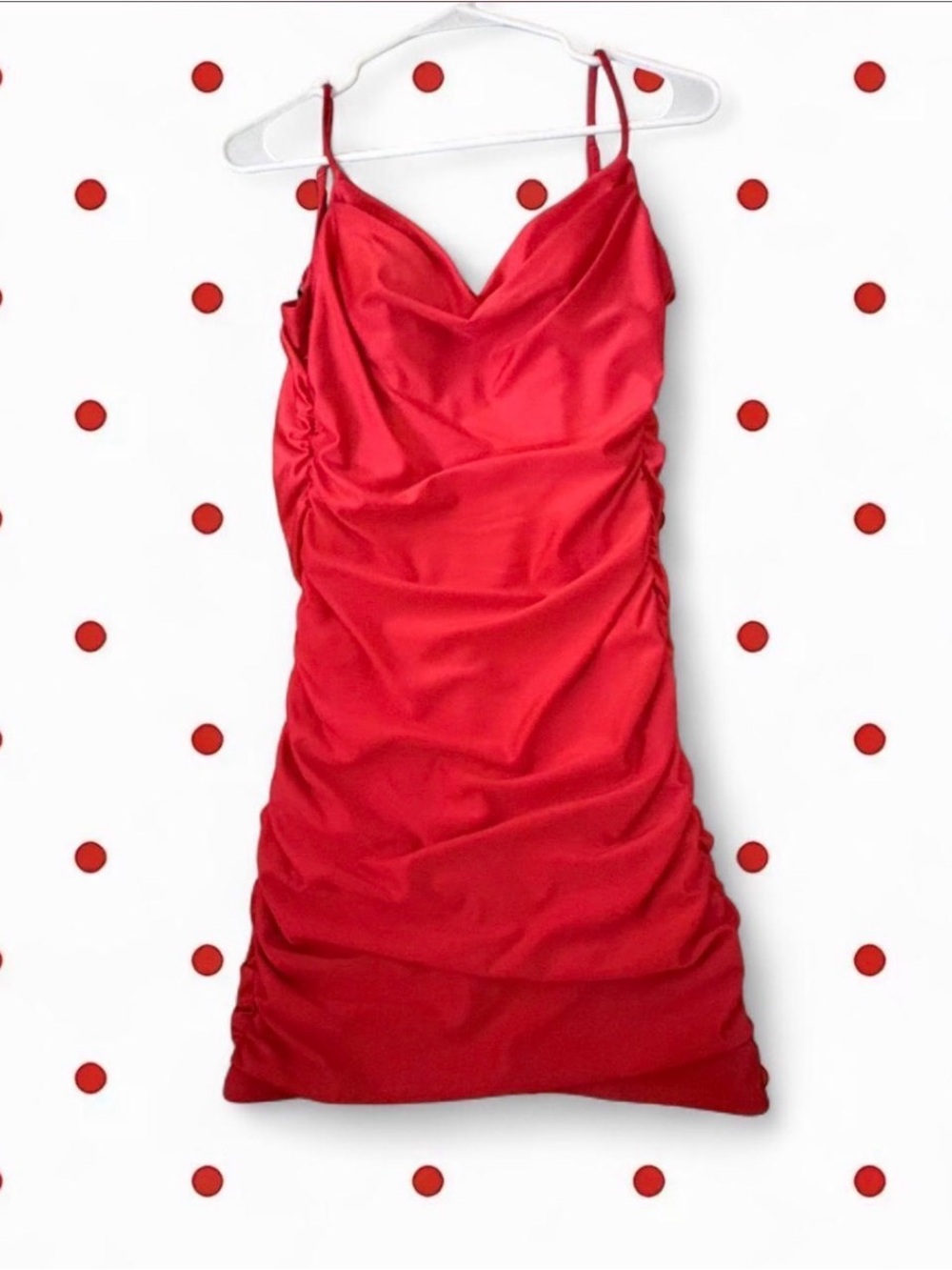 Red Satin Ruched Slip Dress